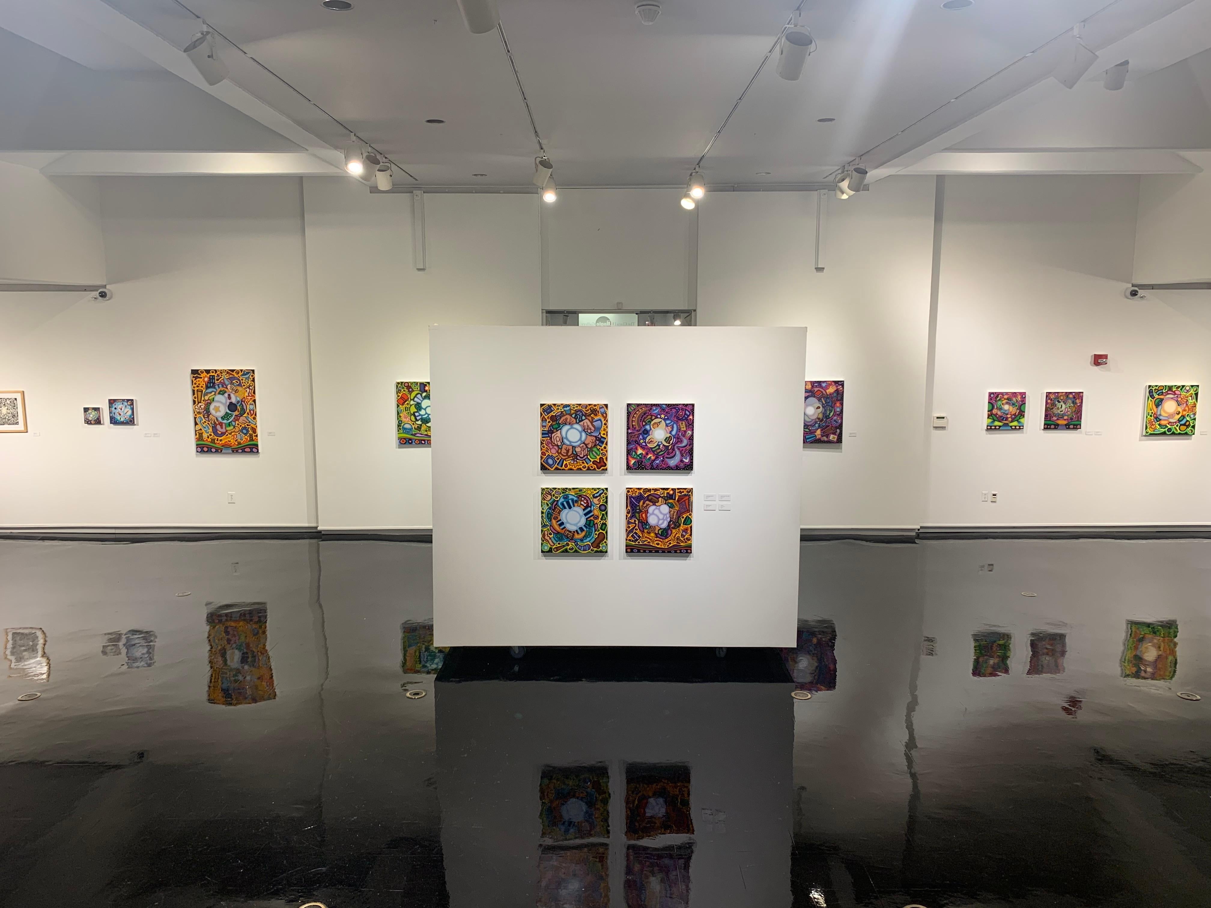 THIS RING LACKS A PUNCHERS CHANCE - Audacieux, surréaliste, cubiste, bleu, violet, or - Contemporain Painting par Jason Stout
