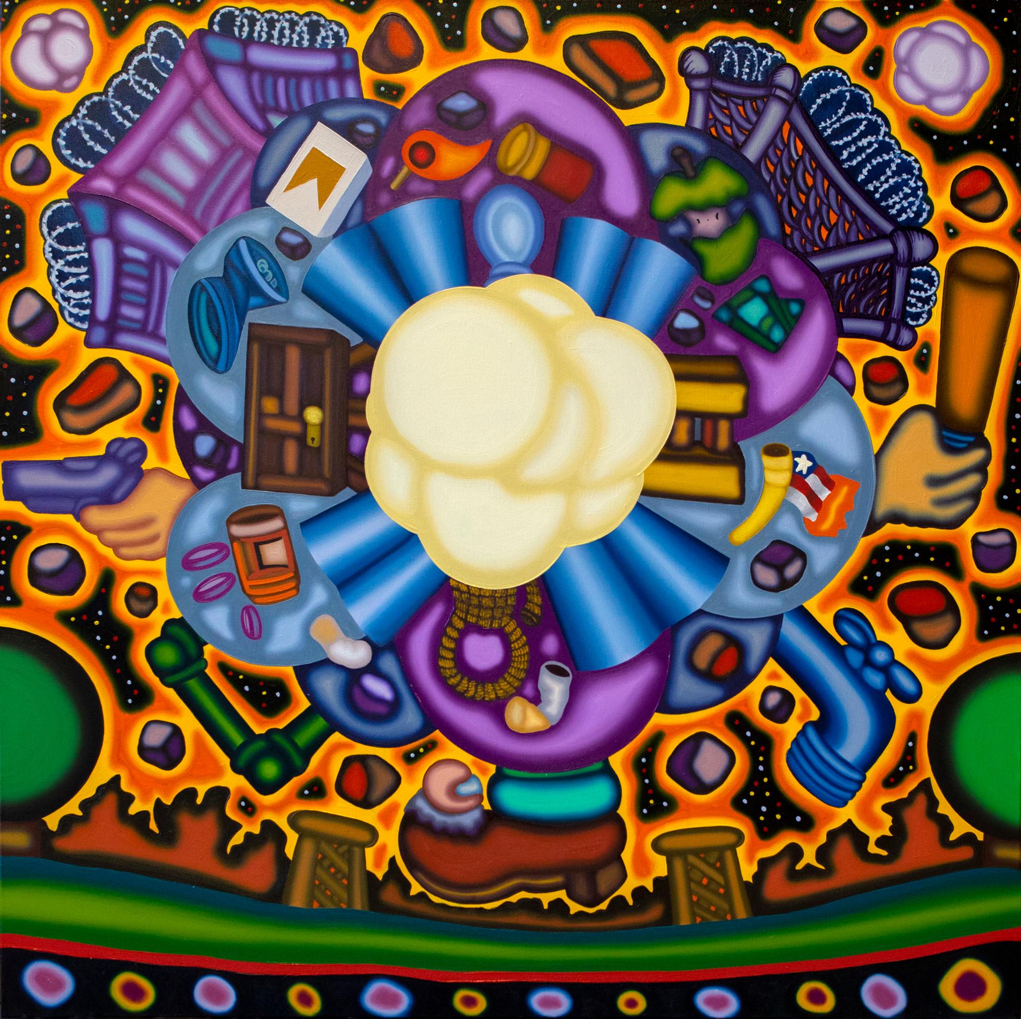 Interior Painting di Jason Stout - HOUSING PUBBLICO (INFLAMMATORIO) - Pittura ad olio audace, surrealista e cubista