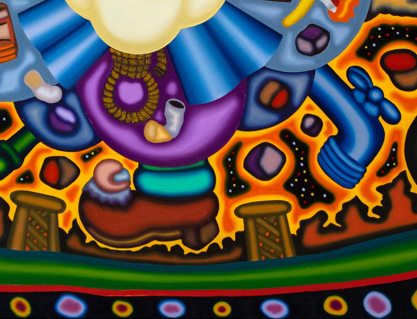 HOUSING PUBBLICO (INFLAMMATORIO) - Pittura ad olio audace, surrealista e cubista - Painting Contemporaneo di Jason Stout