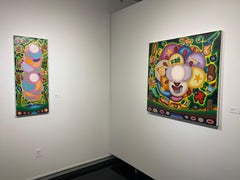 REBELLION BRUME - Bold, Surrealist, Cubist Oil Painting, Green, Red Nebula