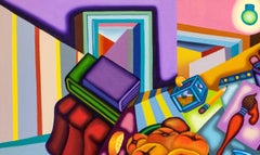 STILL LIFE LOCKDOWN DELIRIUM MAY -  Oil Painting, Surreal Studio with Peaches