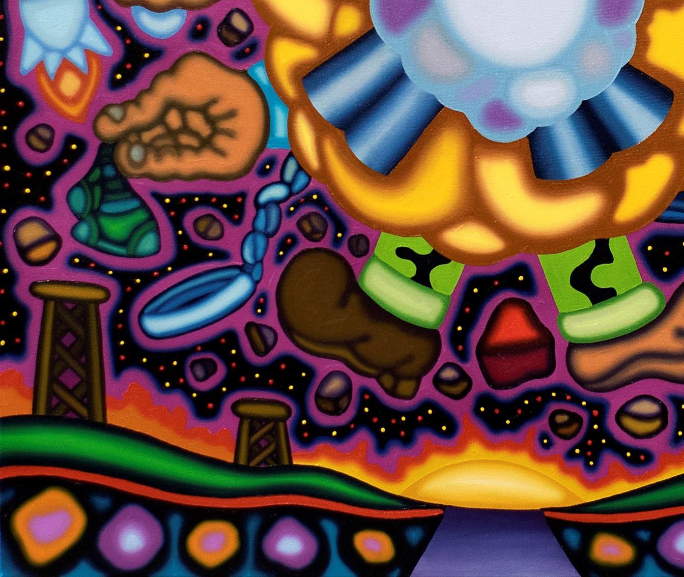 CONSUMO NACIÓN BOOM - Pintura al óleo de la nebulosa púrpura, paisaje espacial surrealista en venta 2