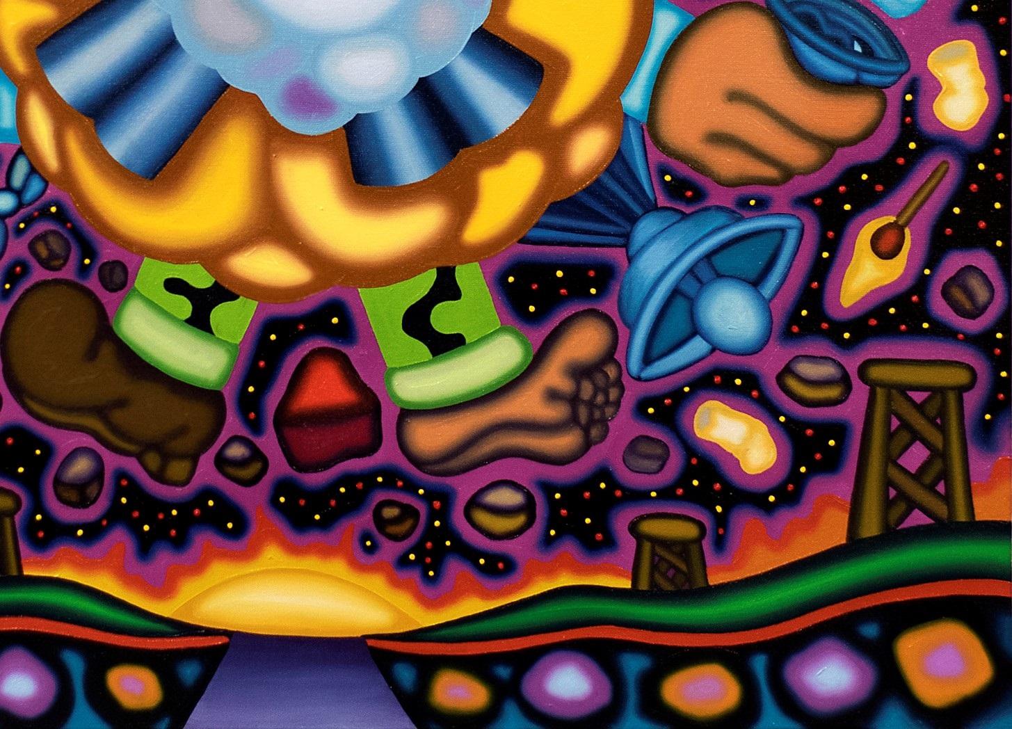 CONSUMPTION NATION BOOM - Purple Nebula Oil Painting, Surreal Spacescape For Sale 3