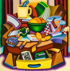 Vintage EVERYTHING IN ITS RIGHT PLACE - Cubist, Bright & Bold Surreal Still Life 