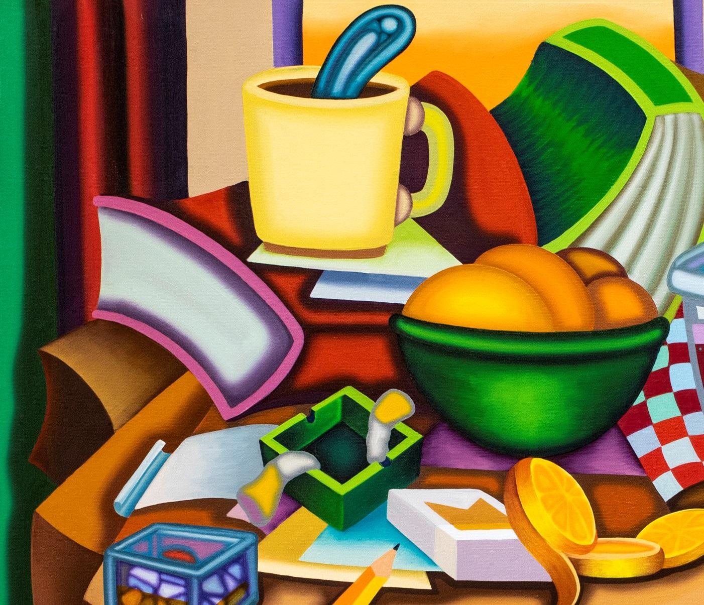 EVERYTHING IN ITS RIGHT PLACE - Cubist, Bright & Bold Surreal Still Life - Painting by Jason Stout