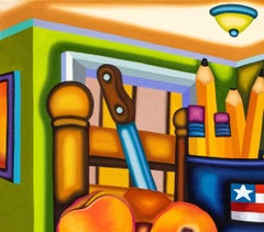 PEACHES, PENCILS, DAGGER, LUMP - Cubist, Bright & Bold Surreal Still Life