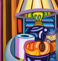 PEACHY KEEN FLAMING JACK STILL LIFE - Cubist, Bright & Bold Surreal Night Stand