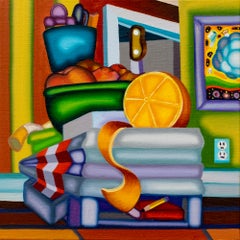 CATAFALQUE STILL LIFE - Cubiste, orange vif et audacieux, pêches et cigarettes  