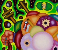 DISCONNECTED - Surrealistisches helles und kühnes Nebula-Gemälde, Grün, Schwarz, Lila