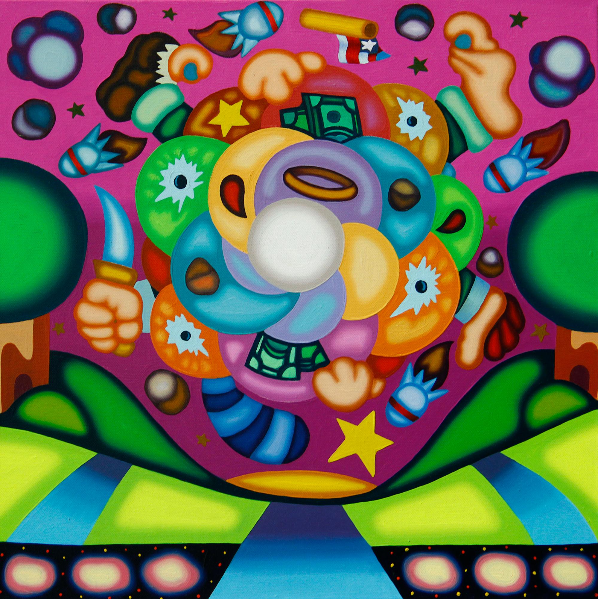 DARK STAR HALO PASS - Bright & Bold Surrealist Cloud Oil Painting, Green