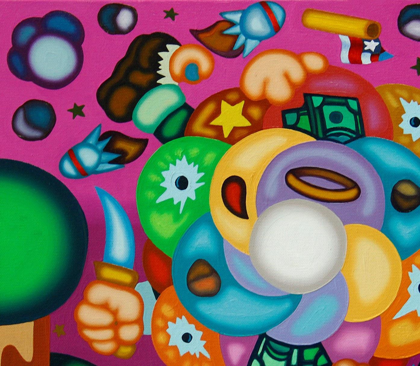 DARK STAR HALO PASS - Pintura al óleo de nubes surrealista, brillante y atrevida, verde - Painting Contemporáneo de Jason Stout
