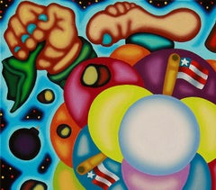 DUELING DAGGER, SHARD AND SWAGGER - Bold, Surrealist Cloud Oil Painting, Green