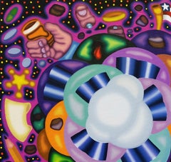 INJURY VICE - Illustrative surreal cloud with bold colors, purple, cubist space