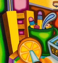 HIGHBALL LETTER VICE - Cubist, Surreal Still Life with Bold Colors, Orange