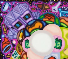 INTERNAL SIEGE - Bold, Surrealist, Cubist Illustrative Oil Painting, Purple