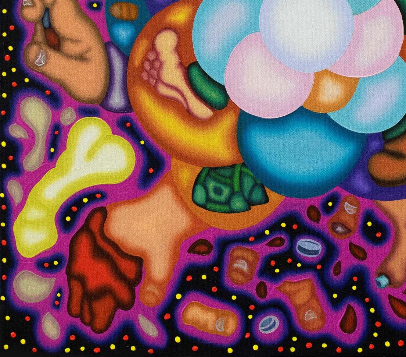 FINGERED - Bold, Surrealist, Cubist Illustrative Oil Painting, Purple For Sale 9