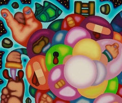 JUST ENOUGH TO STOP THE BLEEDING- Surrealist, Cubist Space Illustrative Painting