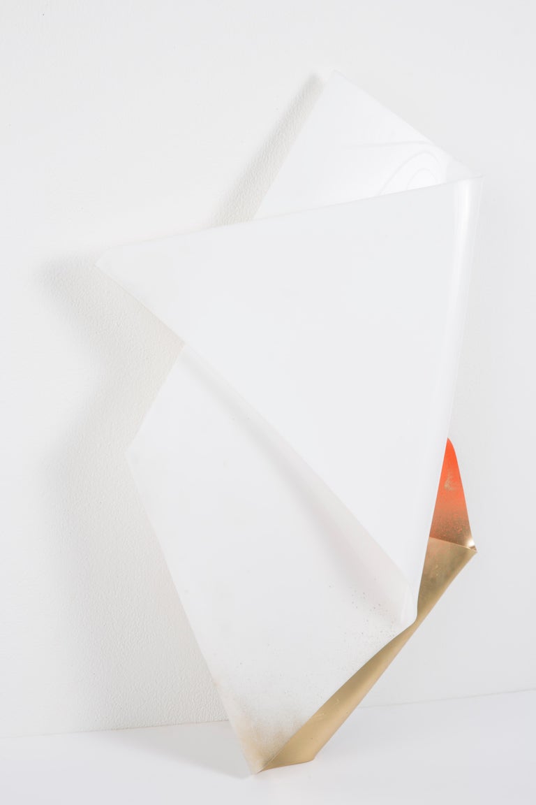 Vuelve A Amanecer - Bent Plexiglass Wall Hanging Sculpture, White, Gold, Orange - Gray Abstract Sculpture by Andrès Bustamante