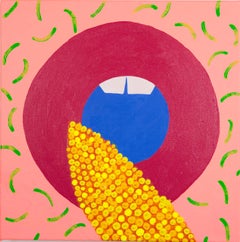 CORNHOLE - Pop Art Painting with Red Lips and Corn on the Cob, Pink, Yellow