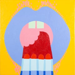 ROCKET - Yellow, Red, White and Blue Pop art Popsicle Painting w/ Lips and Teeth