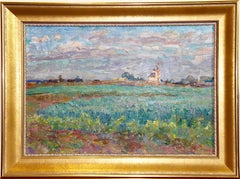 Peinture à l'huile russe « Oats Usolye village 1989 » Paysage.