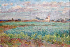 Peinture à l'huile russe « Oats Usolye village 1989 » Paysage.