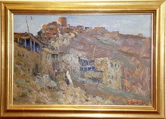 Ivan Sorokin. Mountain landscape village 1957 Russian art Oil Painting.