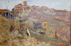 Ivan Sorokin. Peinture à l'huile russe, village de montagnes, 1957
