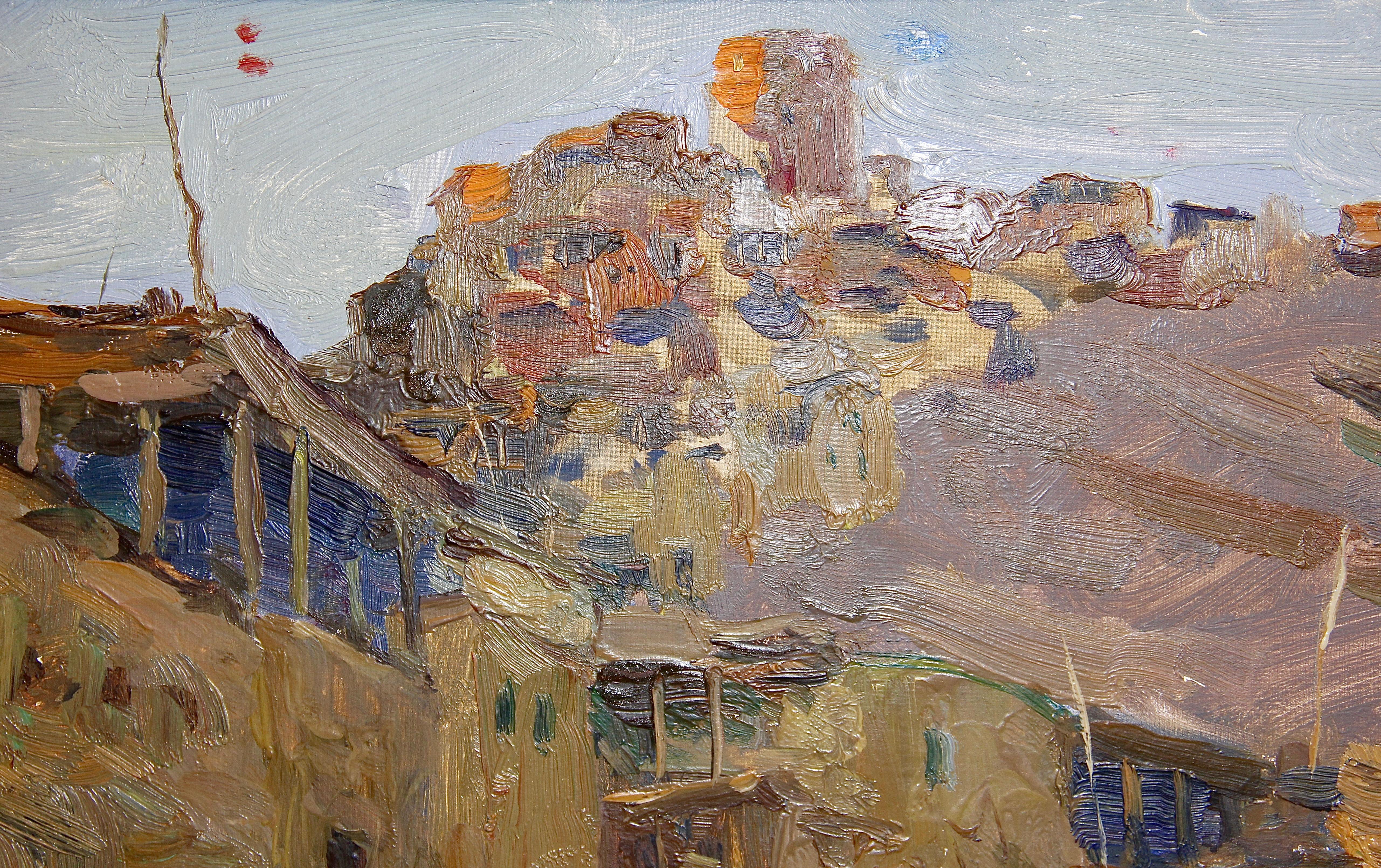 Ivan Sorokin. Peinture à l'huile russe, village de montagnes, 1957 en vente 3