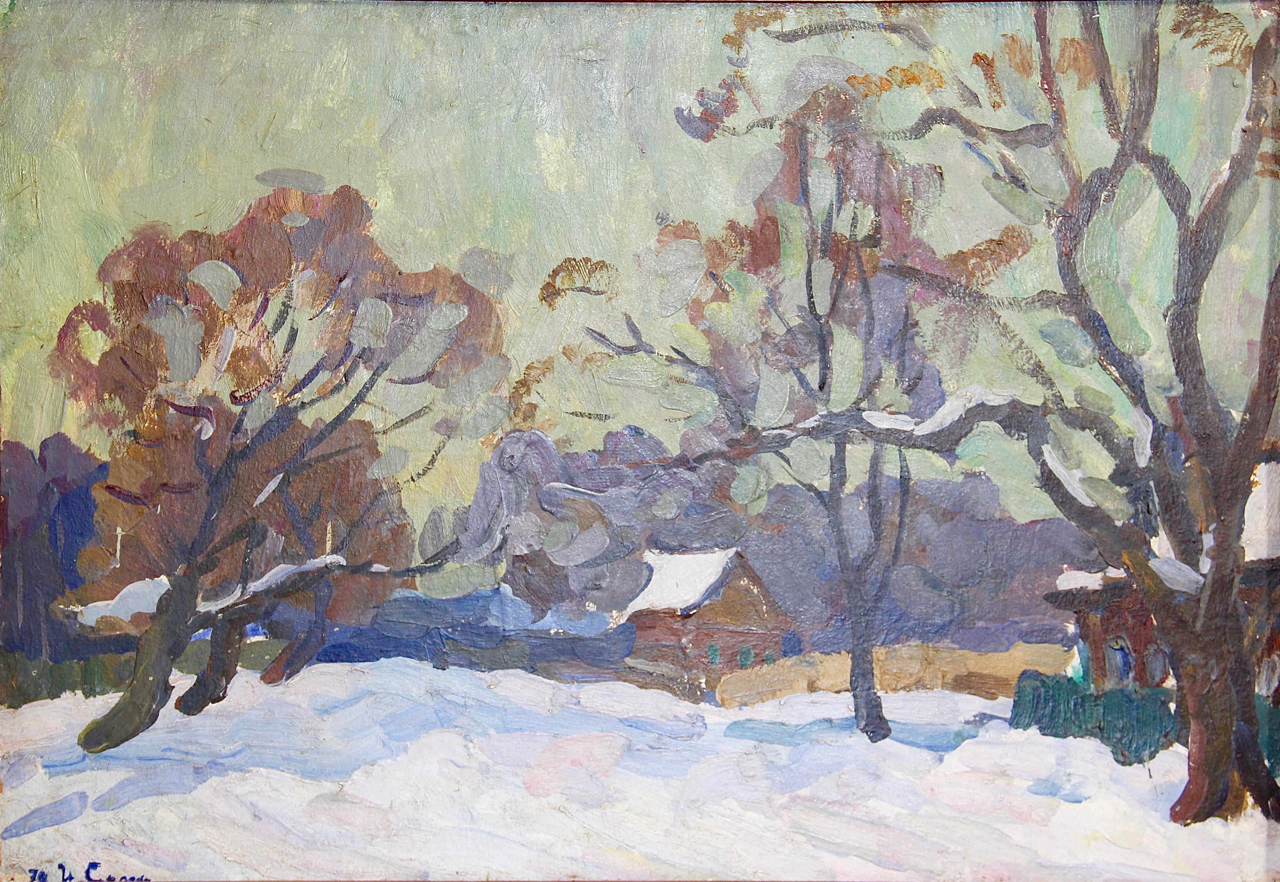 Ivan Sorokin. Paysage d'hiver de 1970. Peinture à l'huile d'art russe. en vente 1