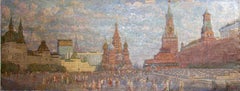 Moscow. "On the red square". Kremlin, St. Basil's Cathedral. Russian soviet art.