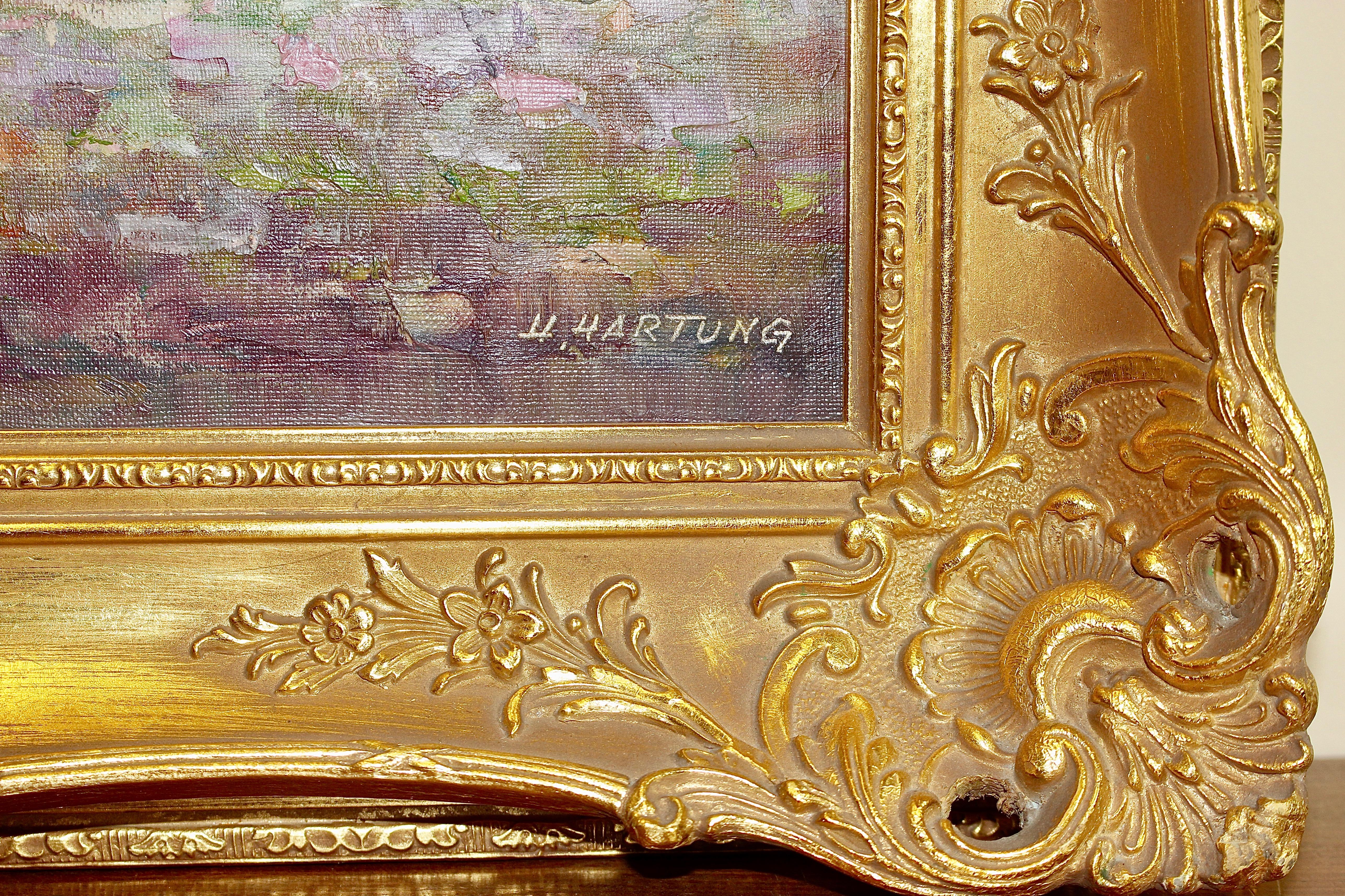 Peinture à l'huile décorative et romantique de Heinrich Hartung «nner in the Park » (un dîner dans le parc). en vente 4
