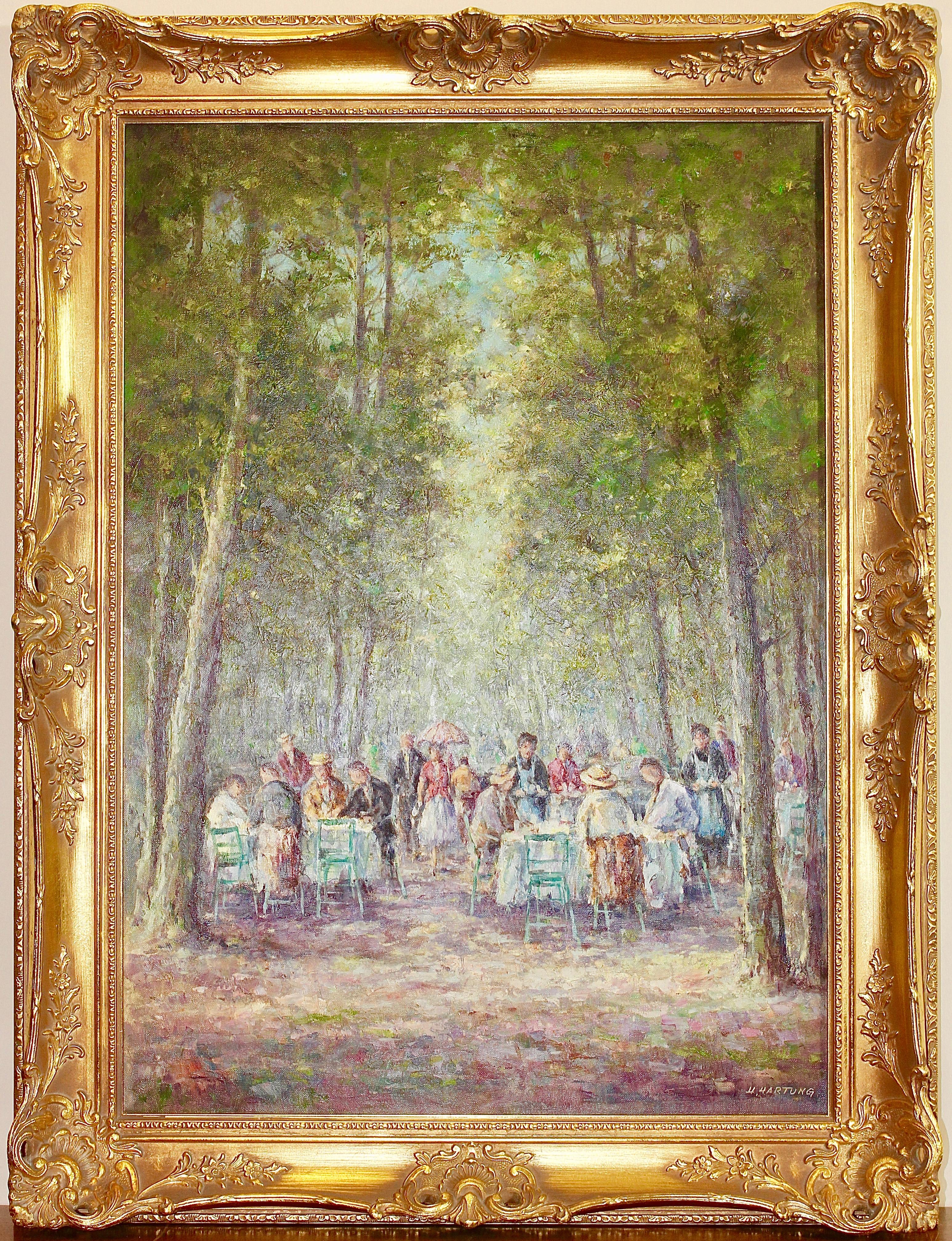 Peinture à l'huile décorative et romantique de Heinrich Hartung «nner in the Park » (un dîner dans le parc). en vente 1