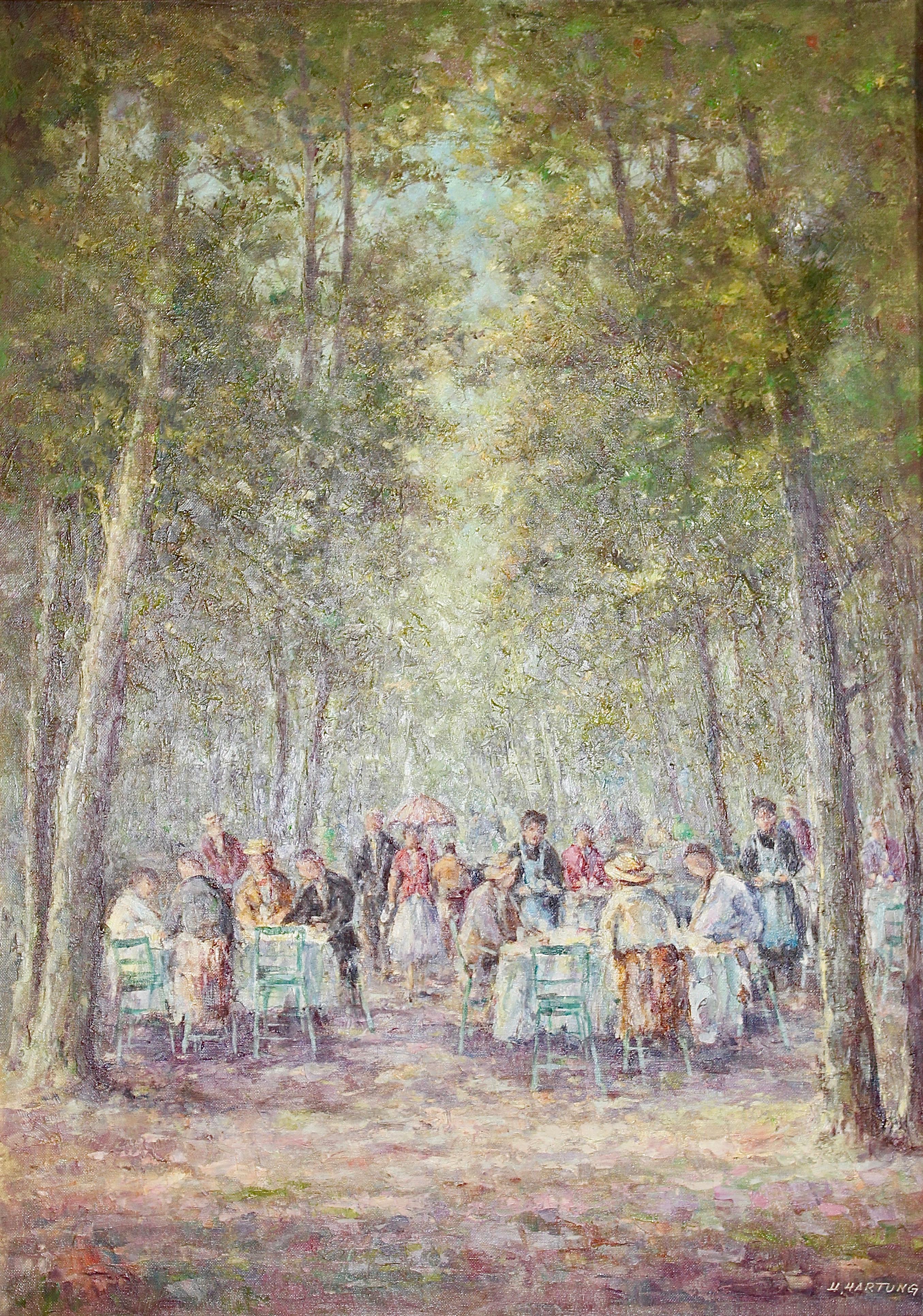 Decorative, romantic oil painting by Heinrich Hartung "Dinner in the Park".