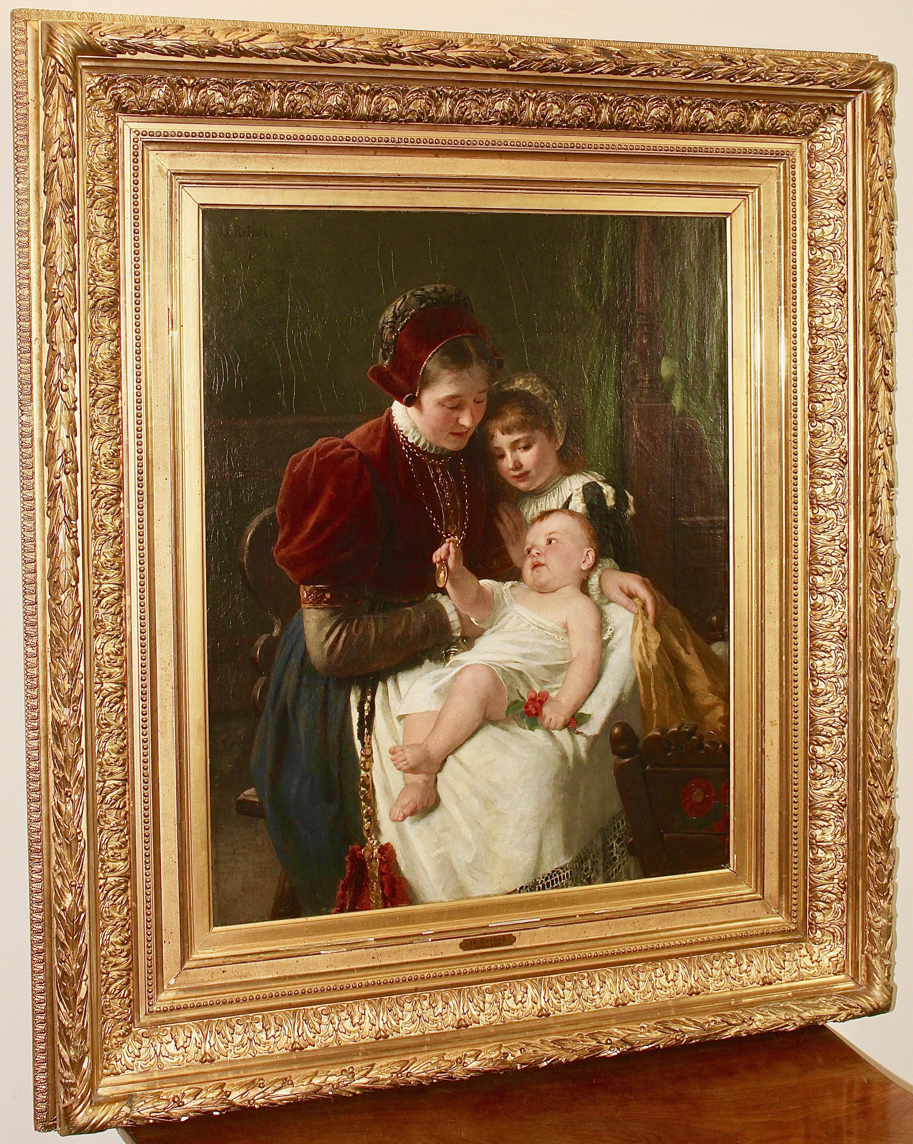 mother and children painting