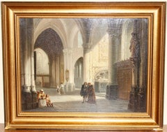 Painting, 19th century oil on panel, "Cathedral / Church" by J.B. Tetar v. Elven