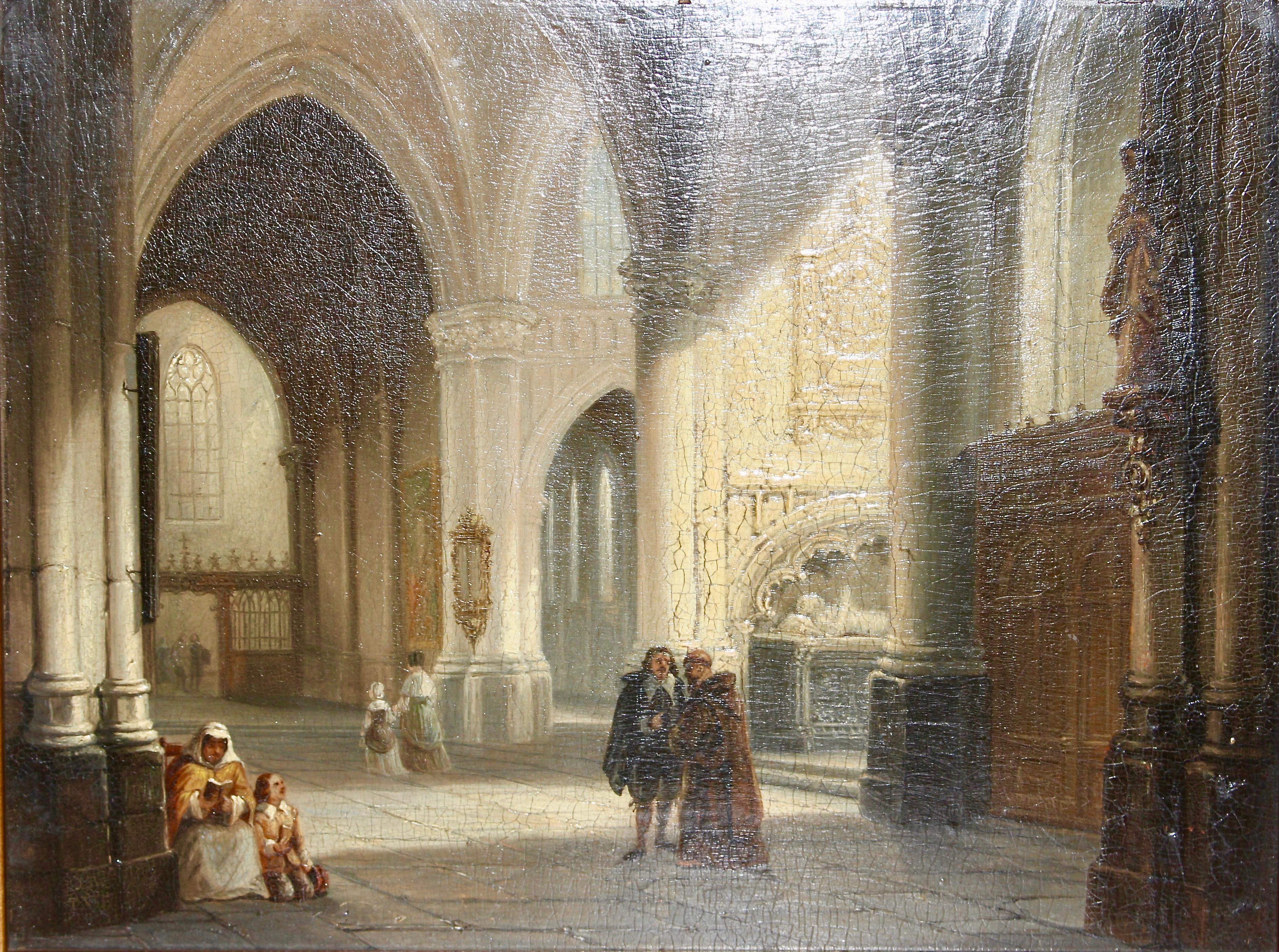 JAN BAPTIST TETAR VAN ELVEN Figurative Painting - Painting, 19th century oil on panel, "Cathedral / Church" by J.B. Tetar v. Elven