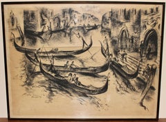 Peinture, 20e siècle, dessin au fusain « Venise - Gondolier » de Paul Kuhfuss