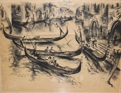 Vintage Painting, 20th century, charcoal drawing "Venice - Gondolier" by Paul Kuhfuss