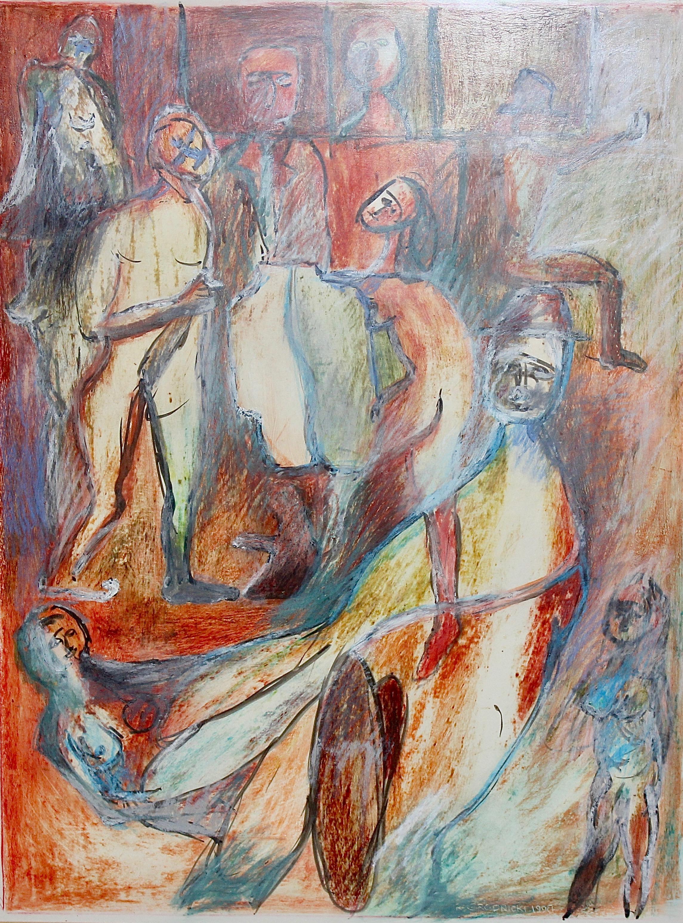 RYSZARD GRODNICKI, abstraktes Originalgemälde, Acrylfarben.