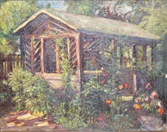 Peinture à l'huile ancienne, jardin d'été avec fleurs.