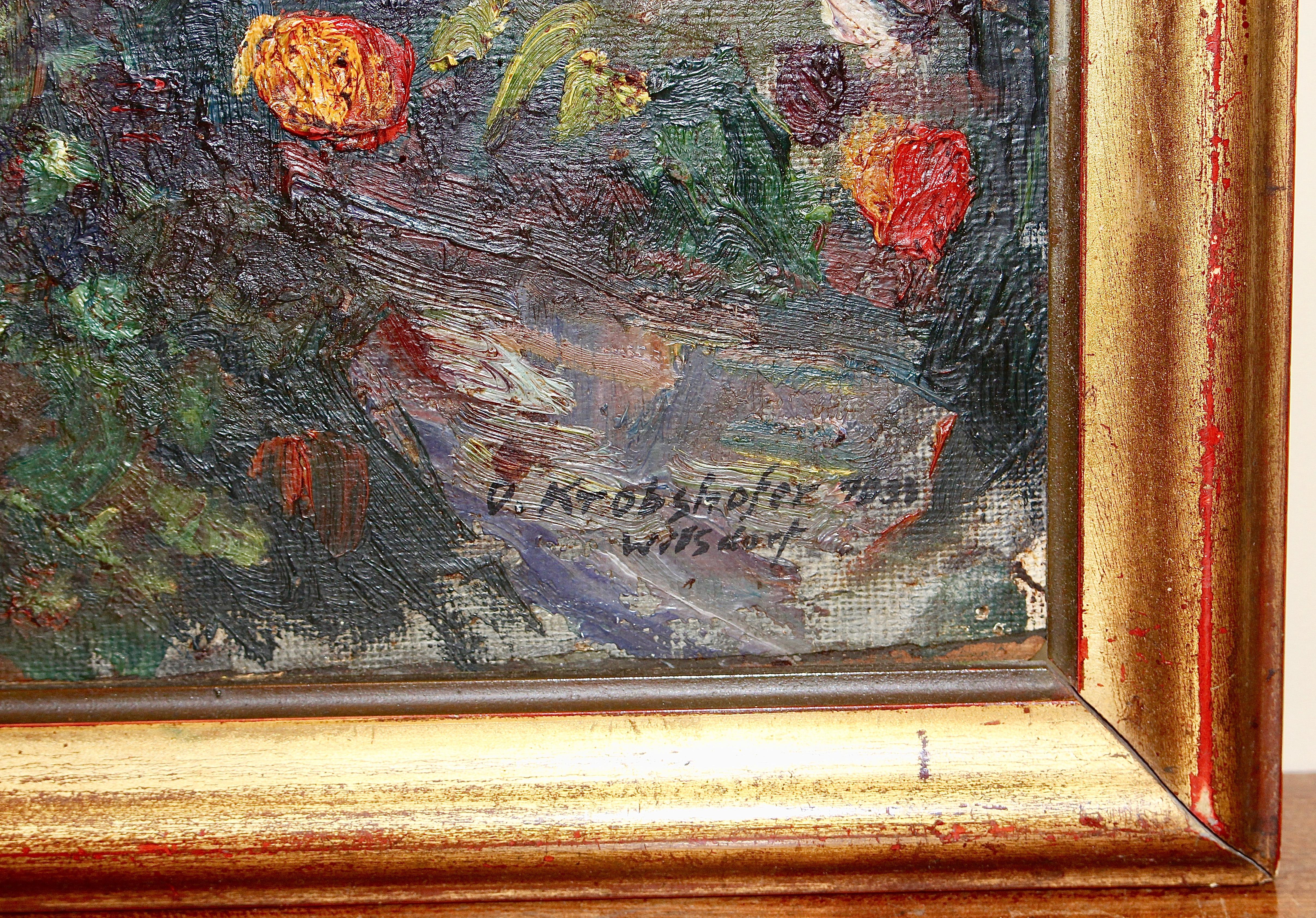 Peinture à l'huile ancienne, jardin d'été avec des fleurs

Condition liée à l'âge.

Dimensions sans cadre.

Oswald von Krobshofer a été, à partir du 14 novembre 1903, élève de Carl von Marr, Peter Halm et Julius Exter à l'Académie des Beaux-Arts de