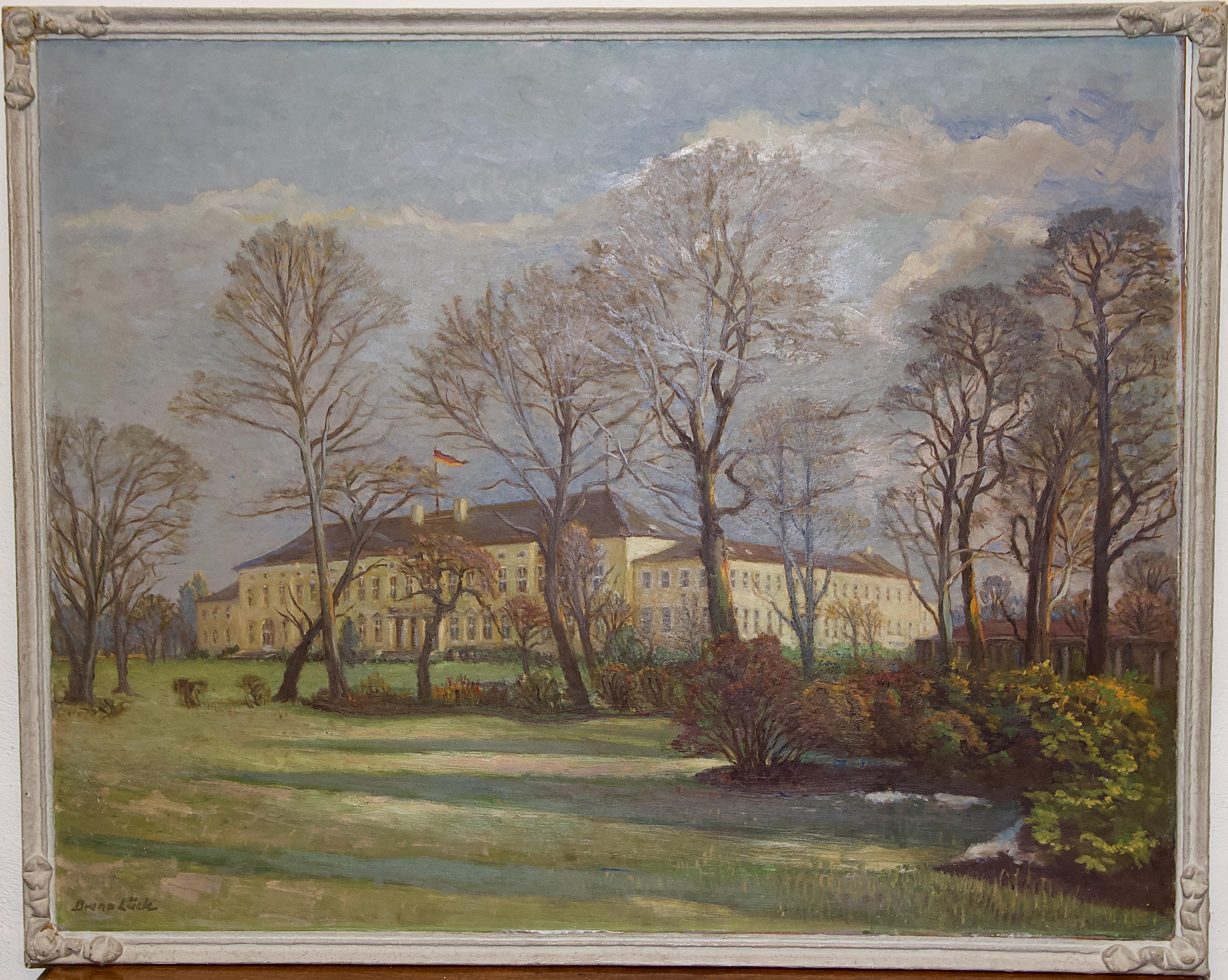 Antikes Ölgemälde, Schloss (Palace) Bellevue in Berlin. Bruno Lck, Bruno Lck, Vintage – Painting von Bruno Luck