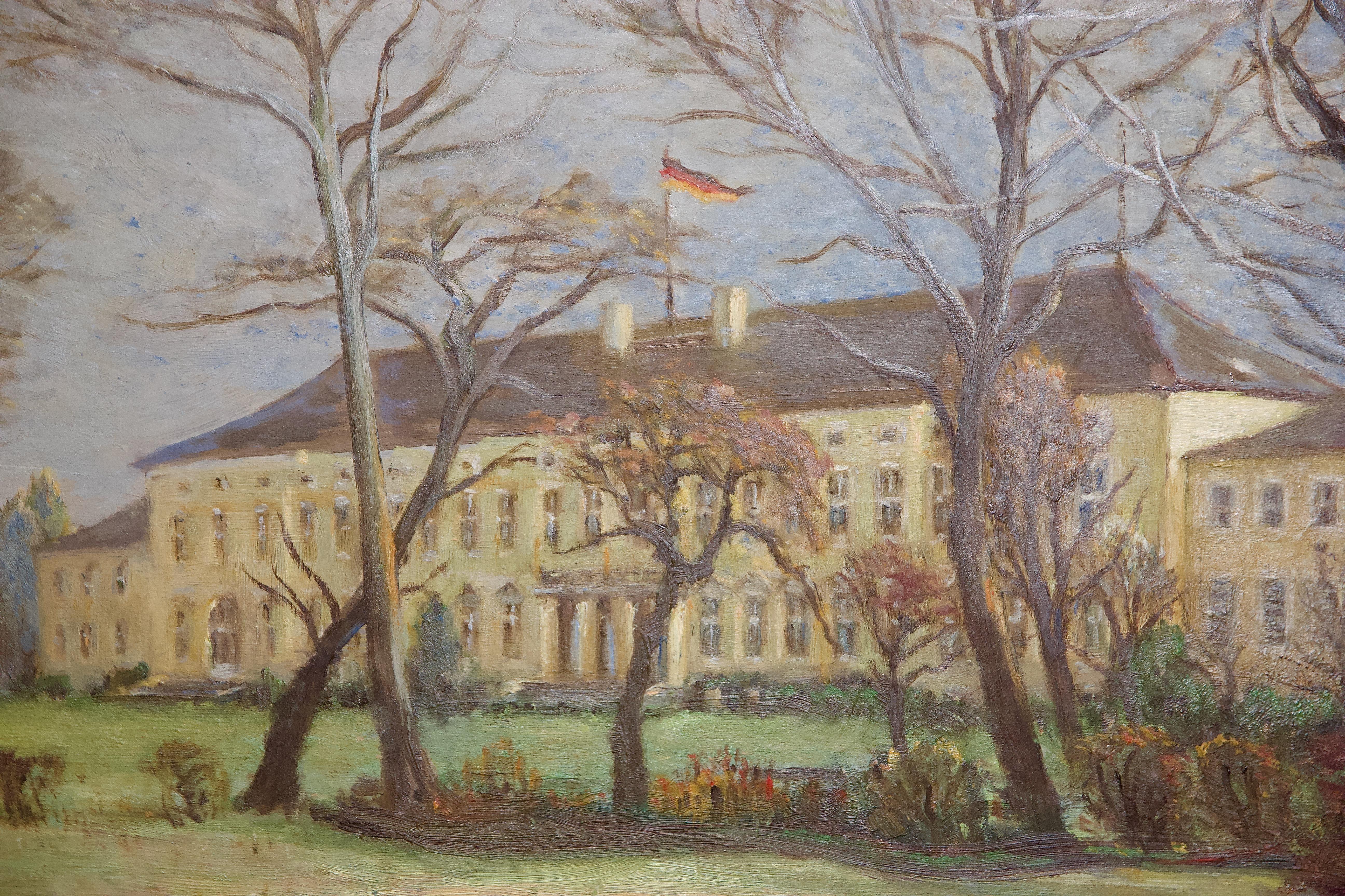 Antikes Ölgemälde, Schloss (Palace) Bellevue in Berlin. Bruno Lck, Bruno Lck, Vintage (Grau), Landscape Painting, von Bruno Luck