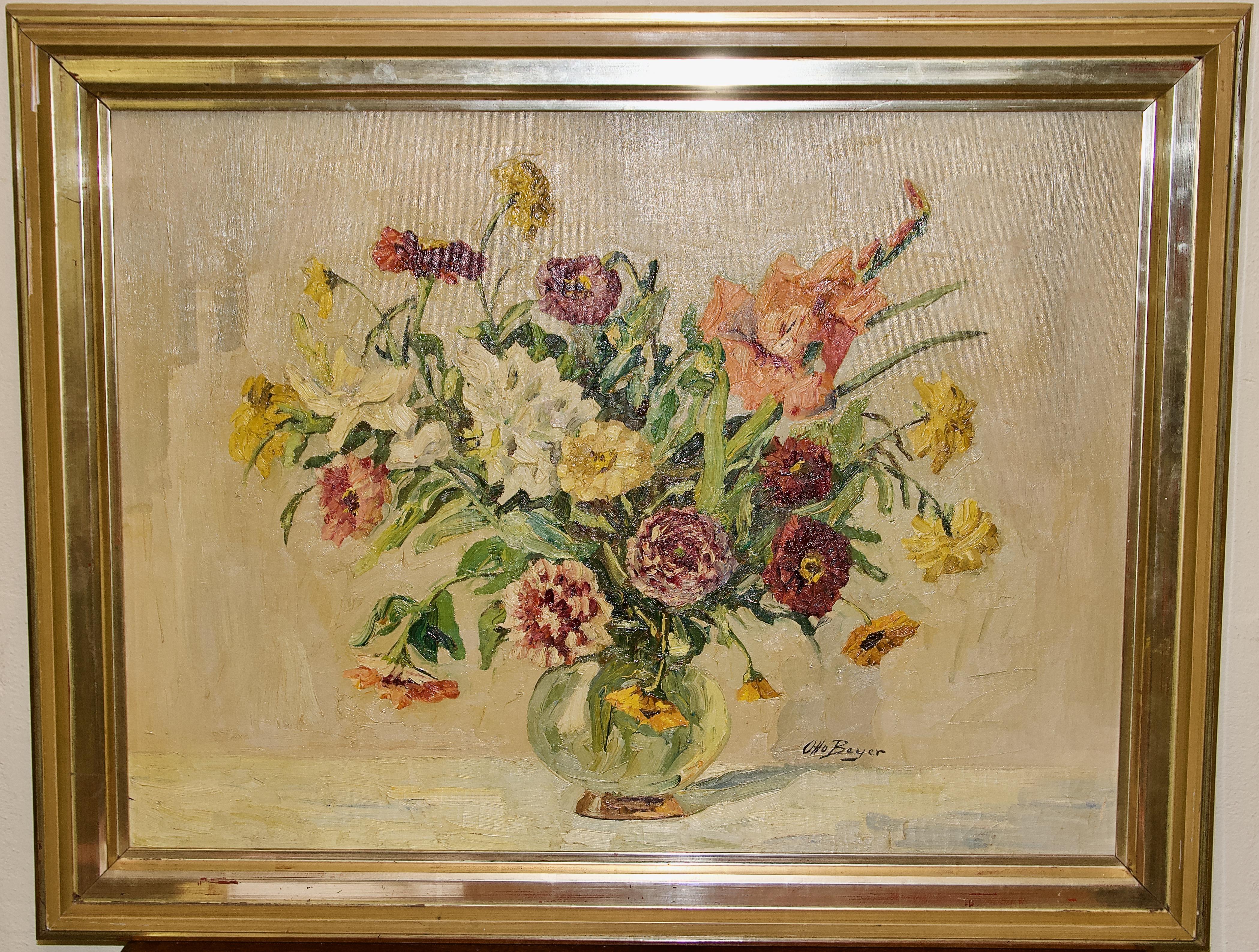 Nature morte de fleurs d'Otto Beyer. Peinture, huile sur toile.   en vente 1