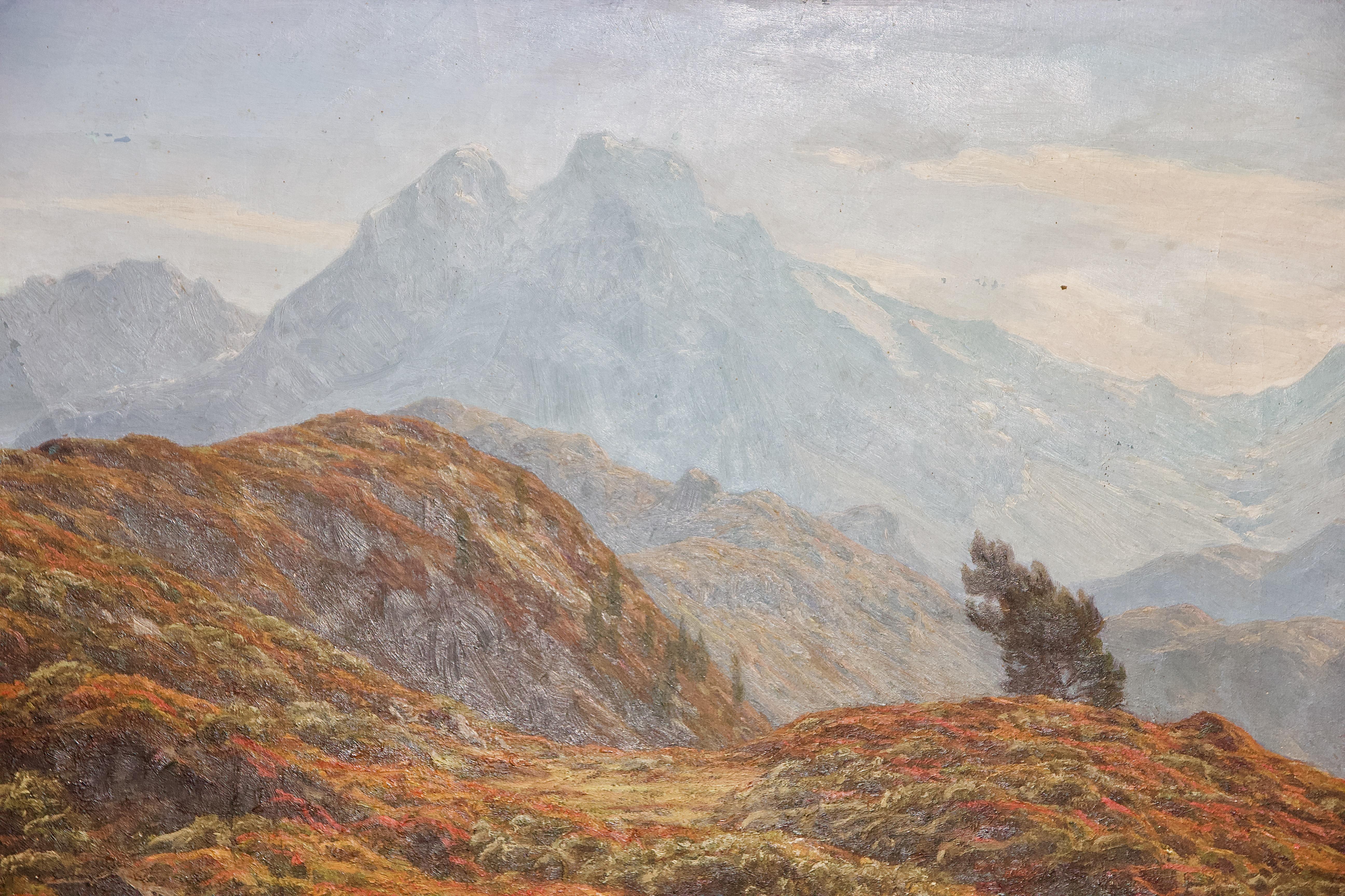 Antique mountain landscape, oil painting by Henrik Jespersen. Danish school.

Dimensions without frame.

Frame has minor damage in places.