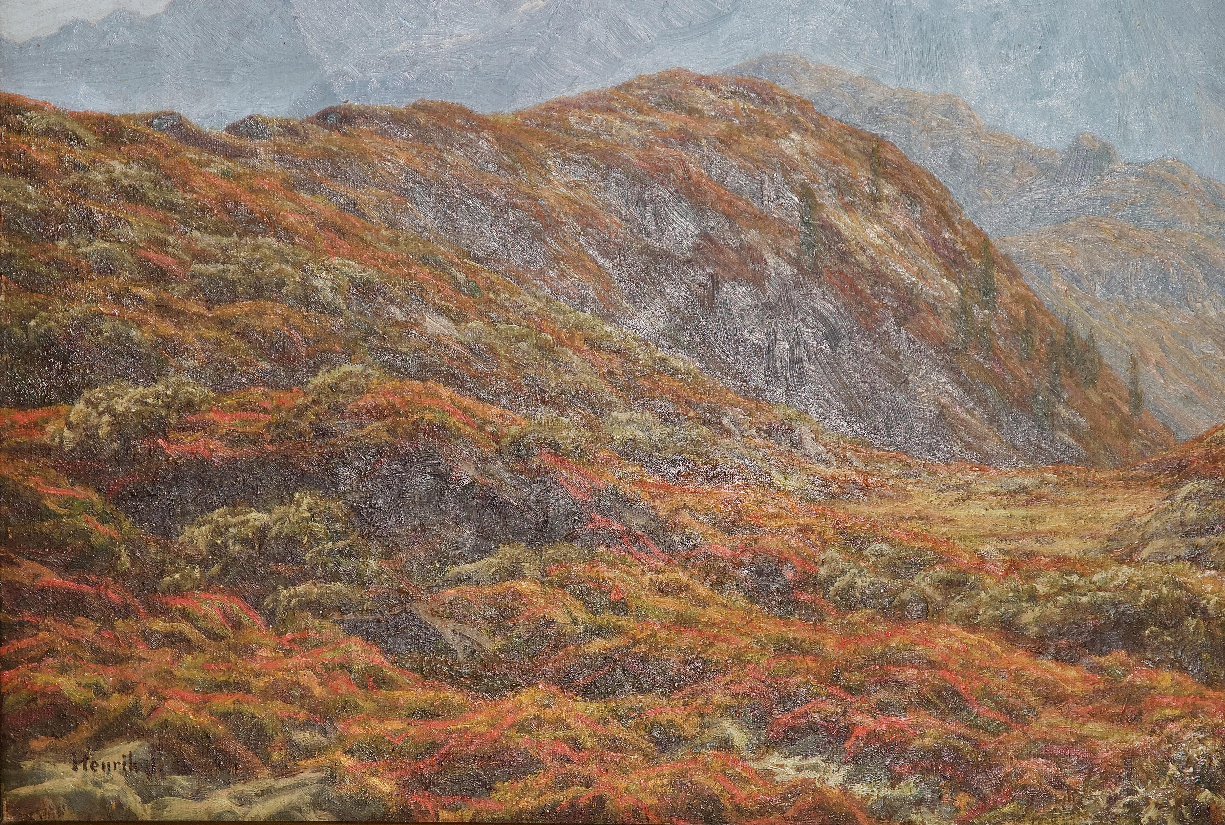 Antique Mountain Landscape, Oil Painting by Henrik Jespersen. Danish School. 1