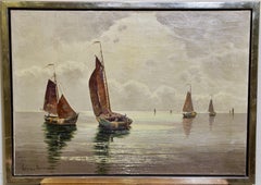 Segelboote:: Fischerboote am Meer. Ölgemälde von E. H. Lorenz-Murowana.