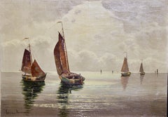 Segelboote:: Fischerboote am Meer. Ölgemälde von E. H. Lorenz-Murowana.