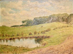 Peinture d'antiquités de Louis LeJeune. Paysage d'Allemagne du Nord.  Huile sur toile.